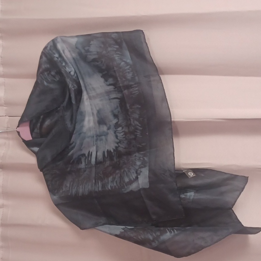 Trade Routes Silk Scarf Black Slate Blue Marble Tie Dye 16×53 - Picture 15 of 15